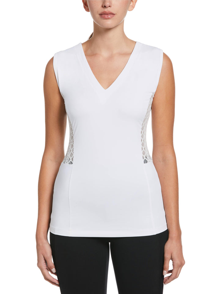 Women's V-Neck Tennis Top with Lace Inserts